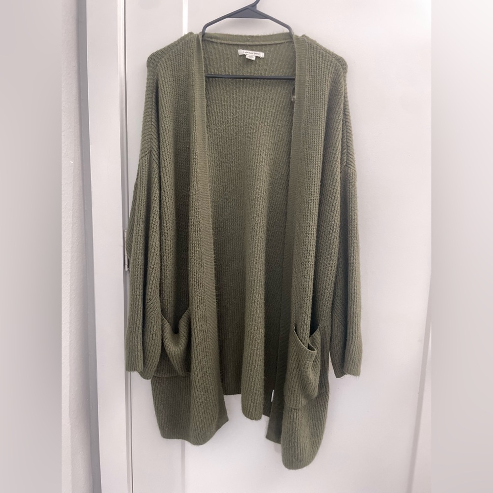 American Eagle Outfitters Olive Open-Front Knit Cardigan